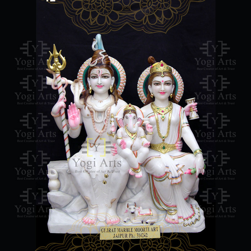 White Shiv Parvati Statue With Ganesha